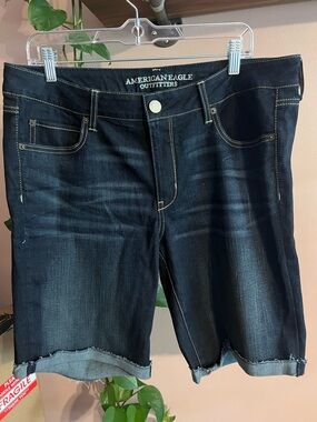 American Eagle Outfitters Black Dark-Wash Denim Bermuda Shorts